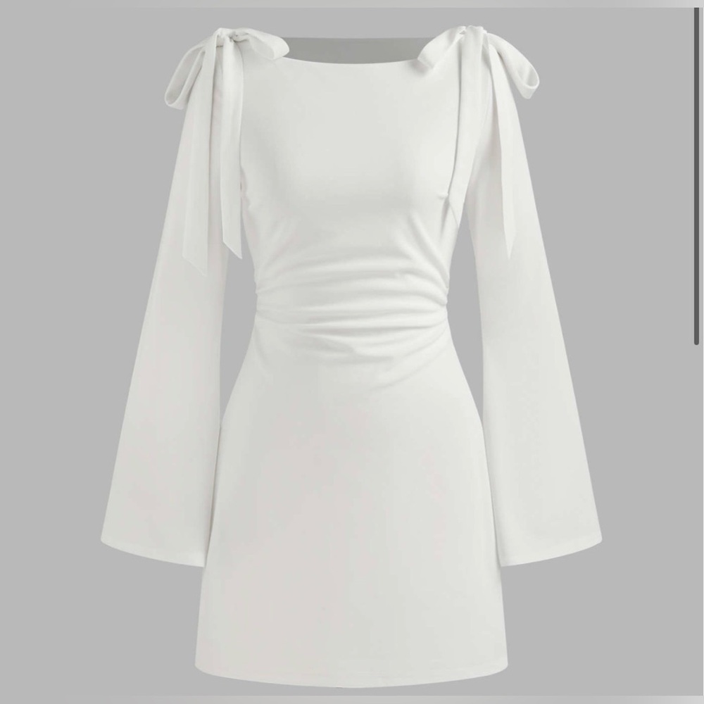 Cider BOAT NECKLINE SOLID RUCHED BOWKNOT MINI DRESS L VP-5 - Picture 2 of 9